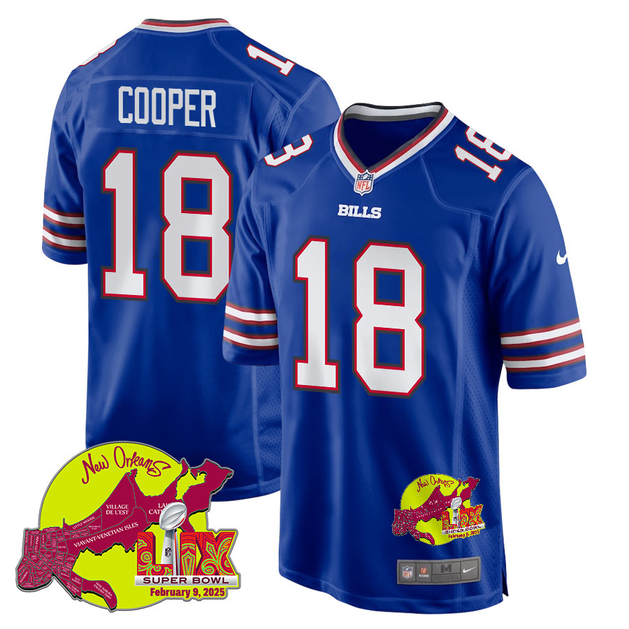 Amari Cooper 18 Buffalo Bills Super Bowl LIX New Orleans Patch Game Royal NFL Jersey Men's