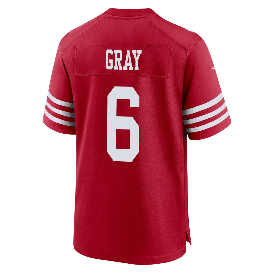 Danny Gray 6 San Francisco 49ers Super Bowl LVIII Patch Game Scarlet NFL Jersey Men's