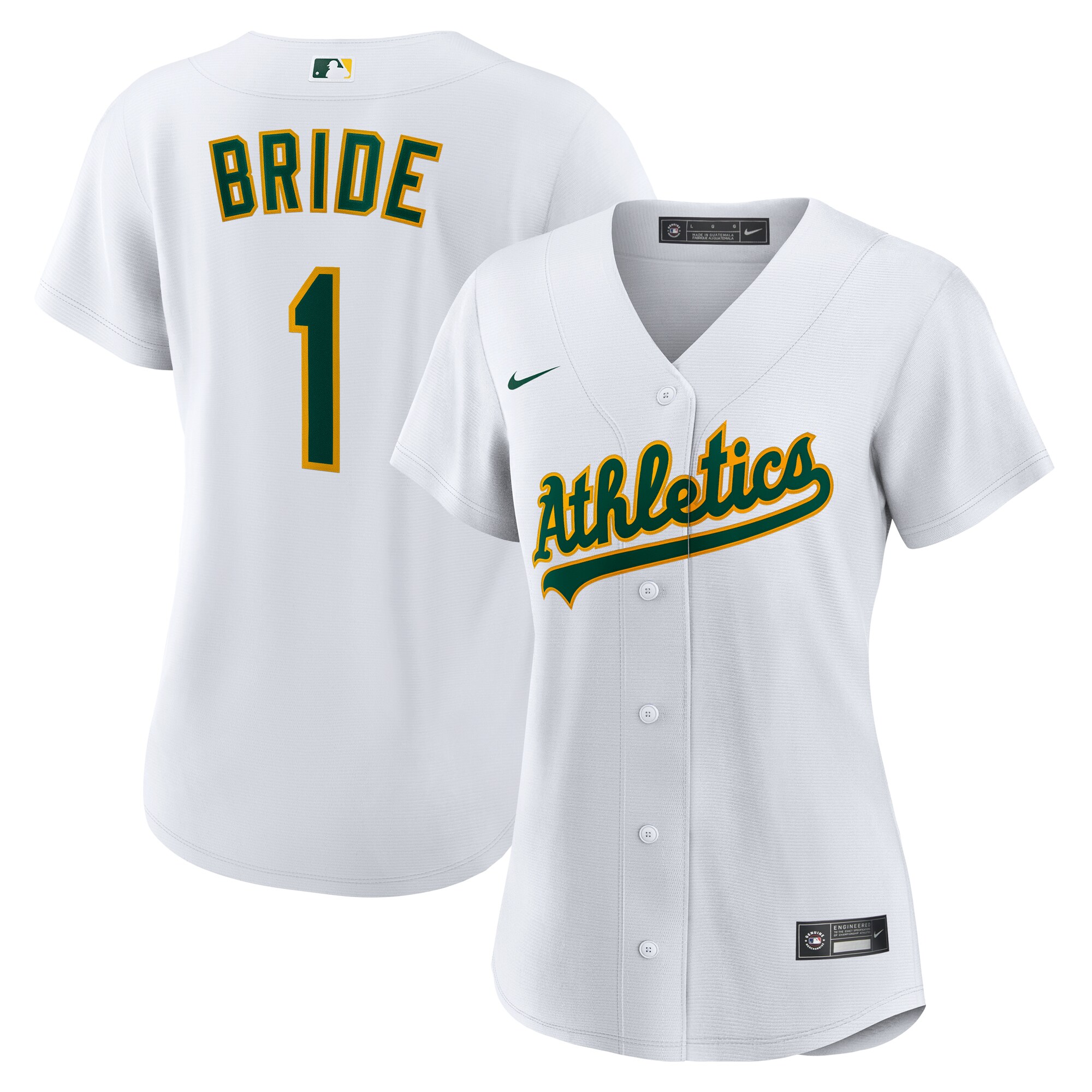 Oakland Athletics White #1 Bride Home MLB Jersey Women's