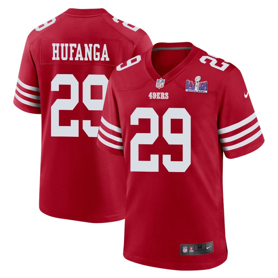 Talanoa Hufanga 29 San Francisco 49ers Super Bowl LVIII Patch Game Scarlet NFL Jersey Men's