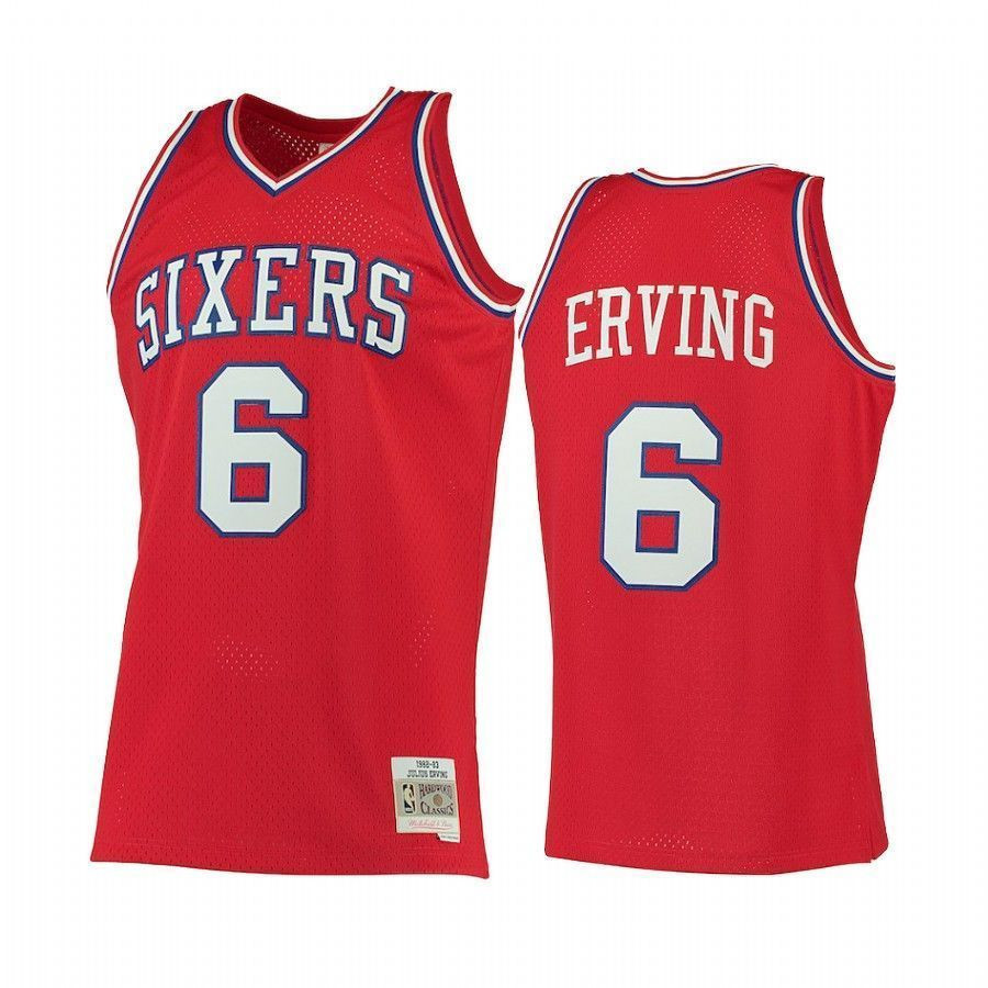 Philadelphia 76ers Julius Erving 6 Red Hardwood Classics NBA Jersey Men's