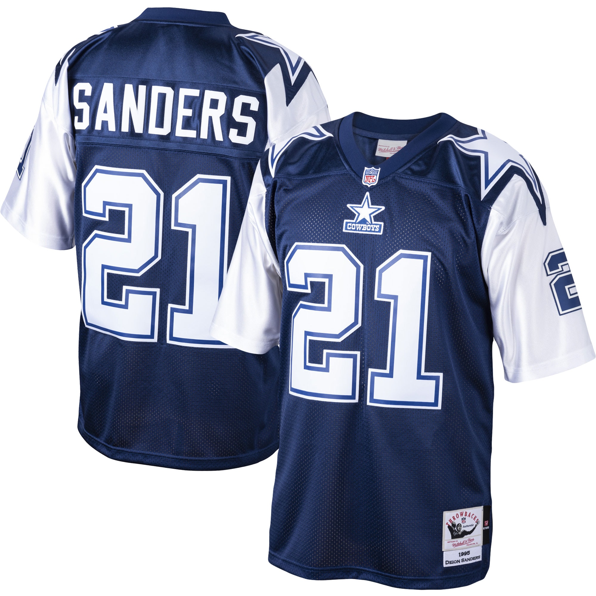 Dallas Cowboys 1995 Deion Sanders Mitchell Ness Navy Throwback Retired Player NFL Jersey Men's