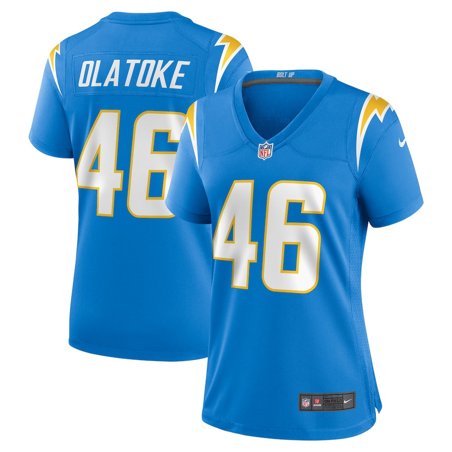 Praise Olatoke 46 Los Angeles Chargers Game Powder Blue NFL Jersey Women's