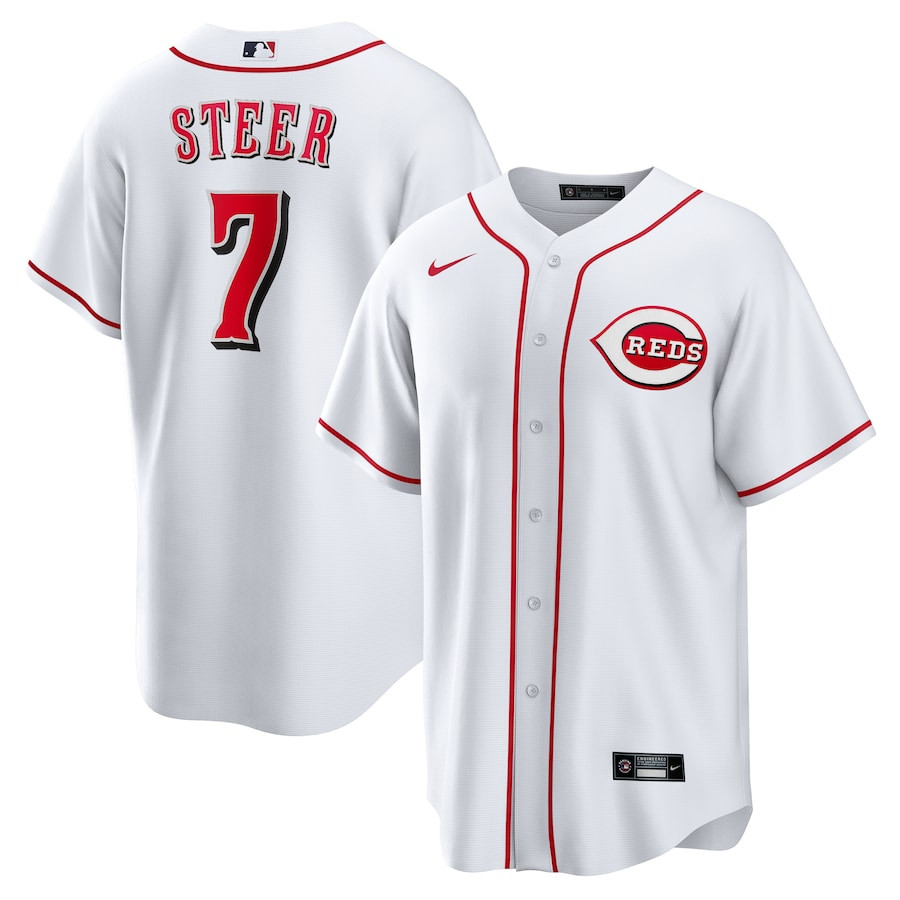 Spencer Steer 7 Cincinnati Reds Home White MLB Jersey Men's