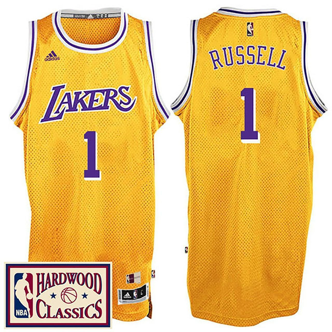2016-17 Season Los Angeles Lakers 1 Hardwood Classics Throwback Gold D'angelo Russell NBA Jersey Men's