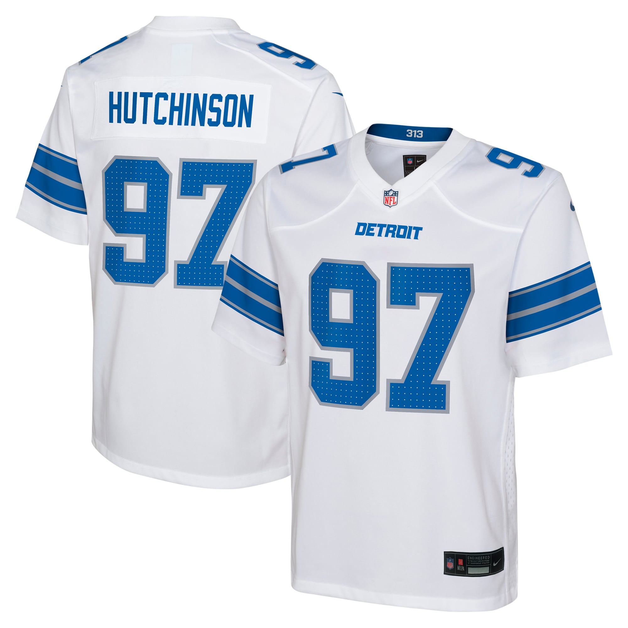 Detroit Lions Aidan Hutchinson White Player Game NFL Jersey Youth
