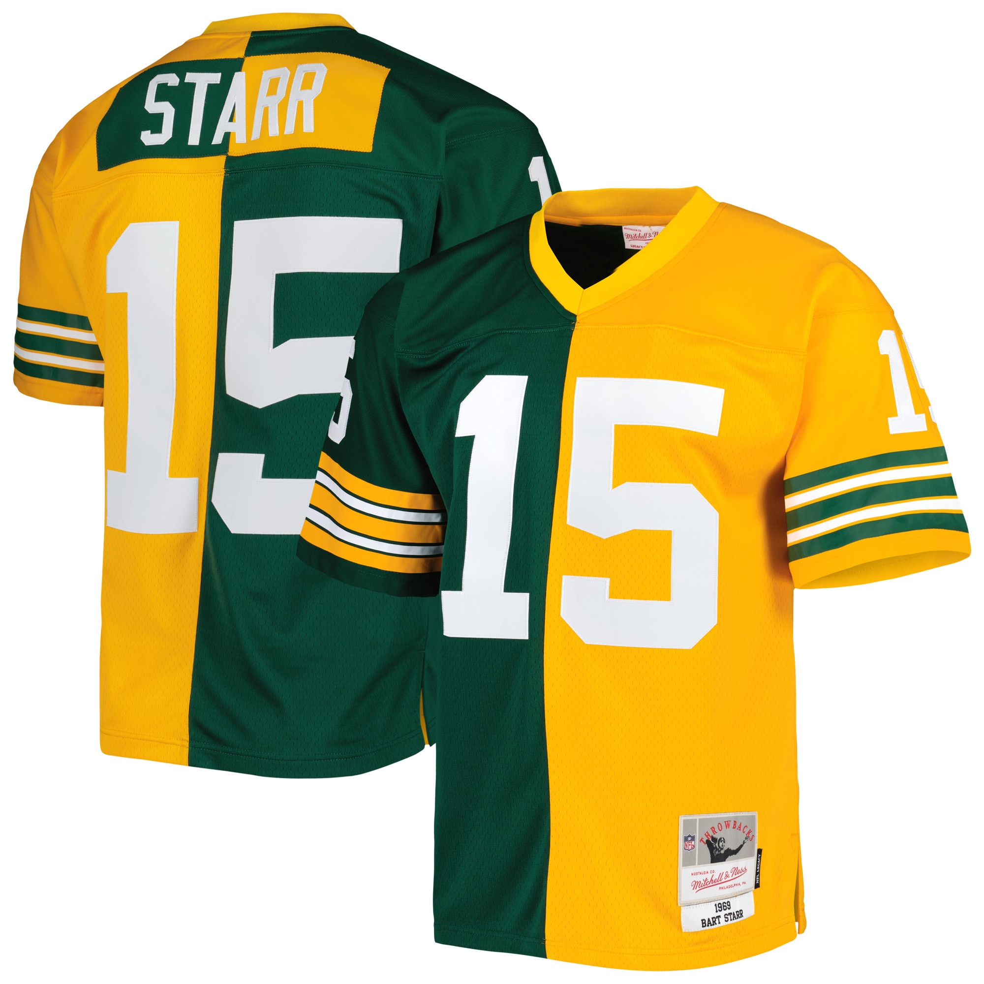 Green Bay Packers Bart Starr Mitchell Ness Green/Gold 1969 Split Legacy NFL Jersey Men's