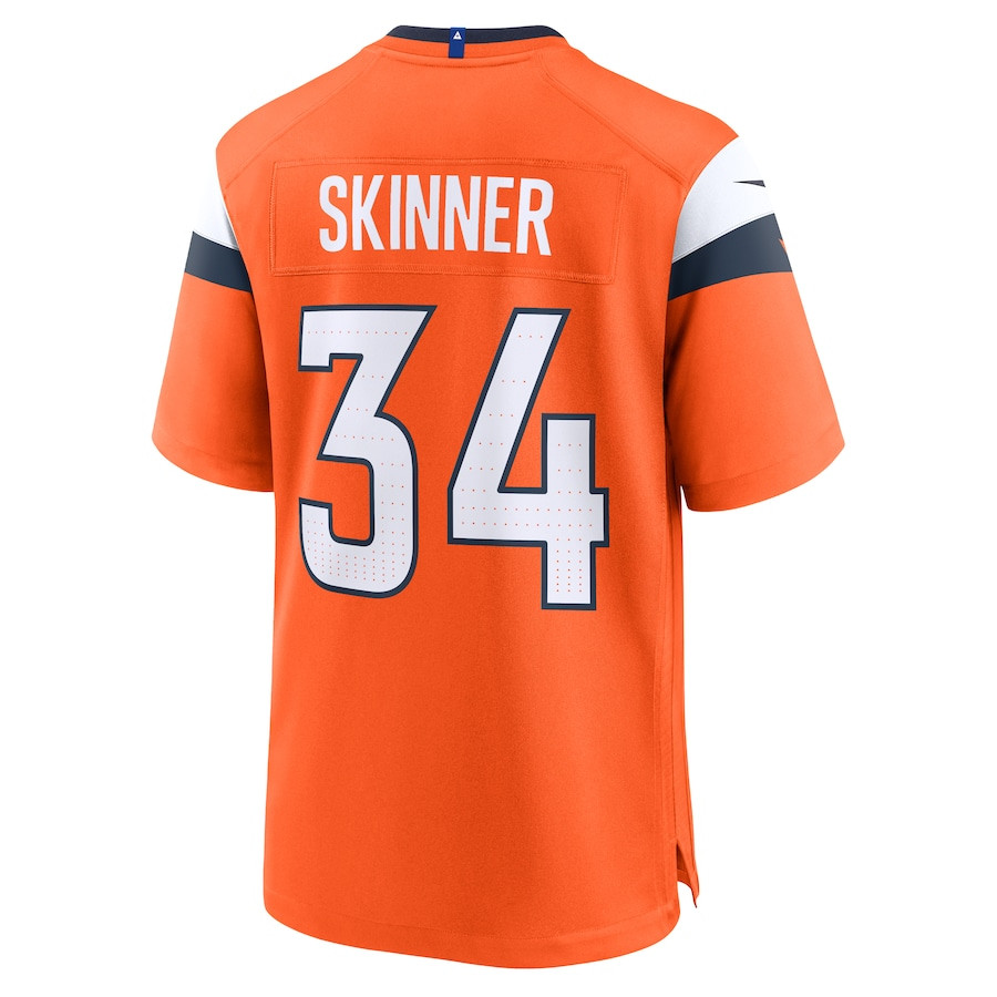 JL Skinner 34 Denver Broncos Team Game Orange NFL Jersey Men's