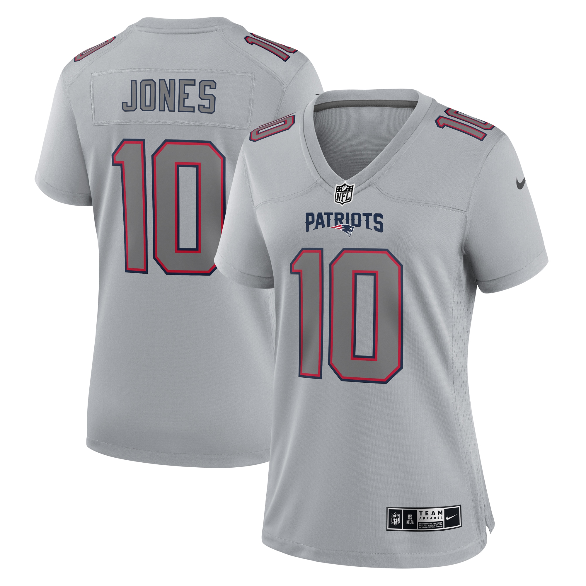 New England Patriots Mac Jones Gray Atmosphere Fashion Game NFL Jersey Women's