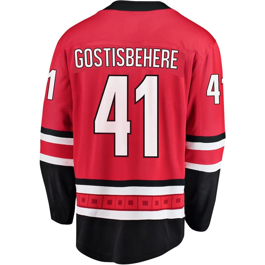 Shayne Gostisbehere 41 Carolina Hurricanes Stanley Cup 2023 Playoffs Patch Home Breakaway Red NHL Jersey Men's