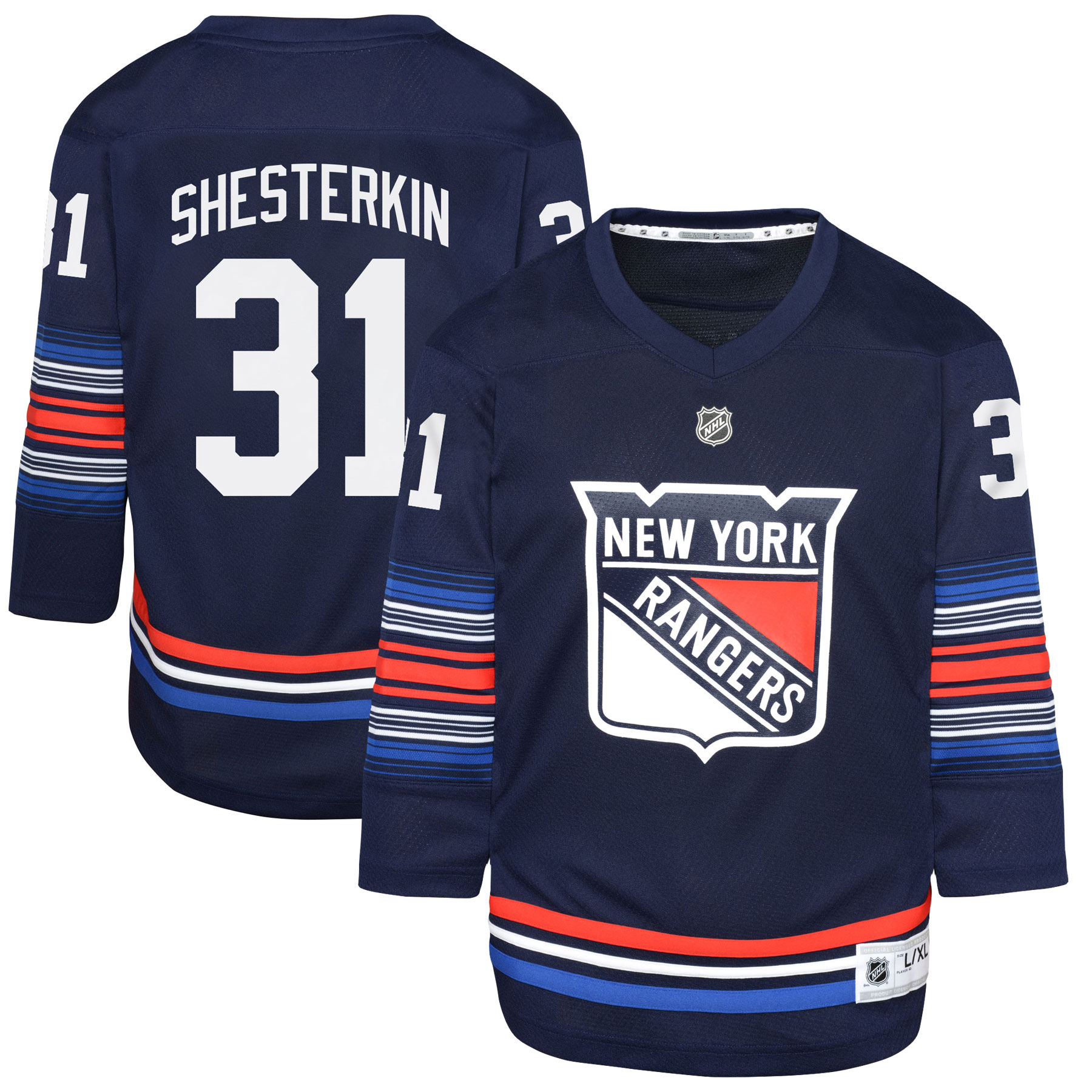 New York Rangers Igor Shesterkin Navy Alternate Player NHL Jersey Youth