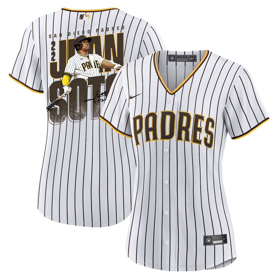 Juan Soto 22 San Diego Padres Signed Posture 2023 Home Player White MLB Jersey Women's