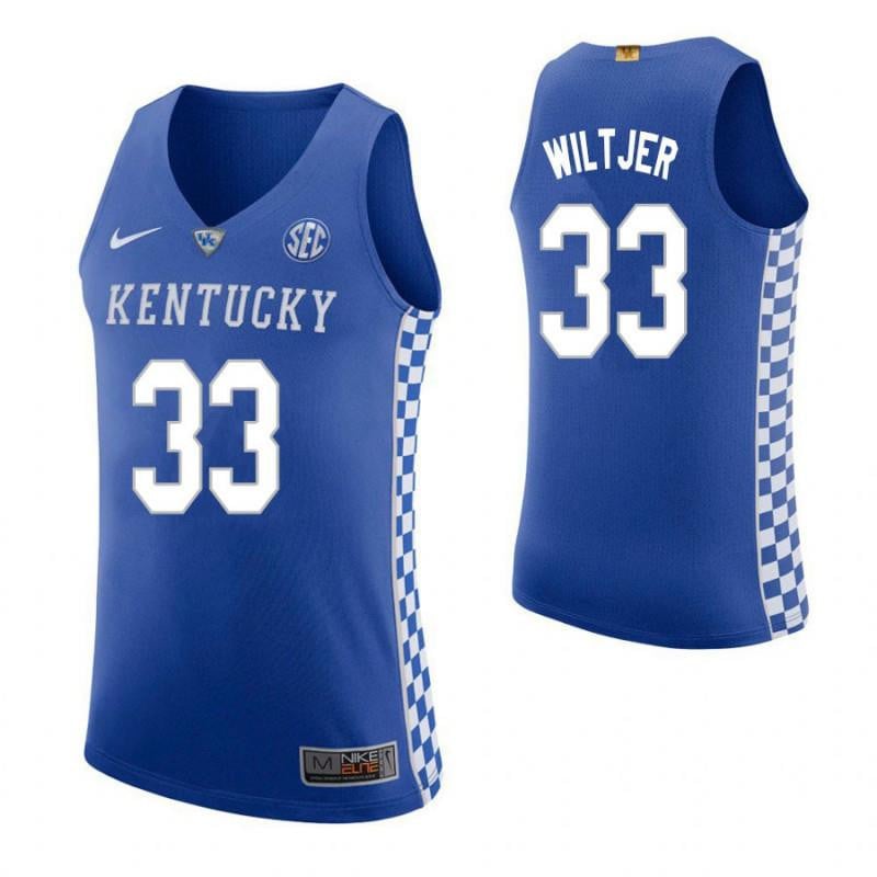 33 Kyle Wiltjer Home Blue Elite Kentucky Wildcats NCAA Jersey Men's