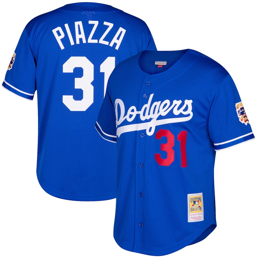 Mike Piazza Los Angeles Dodgers Mitchell&Ness Cooperstown Collection Mesh Batting Practice Button-Up Jersey Royal