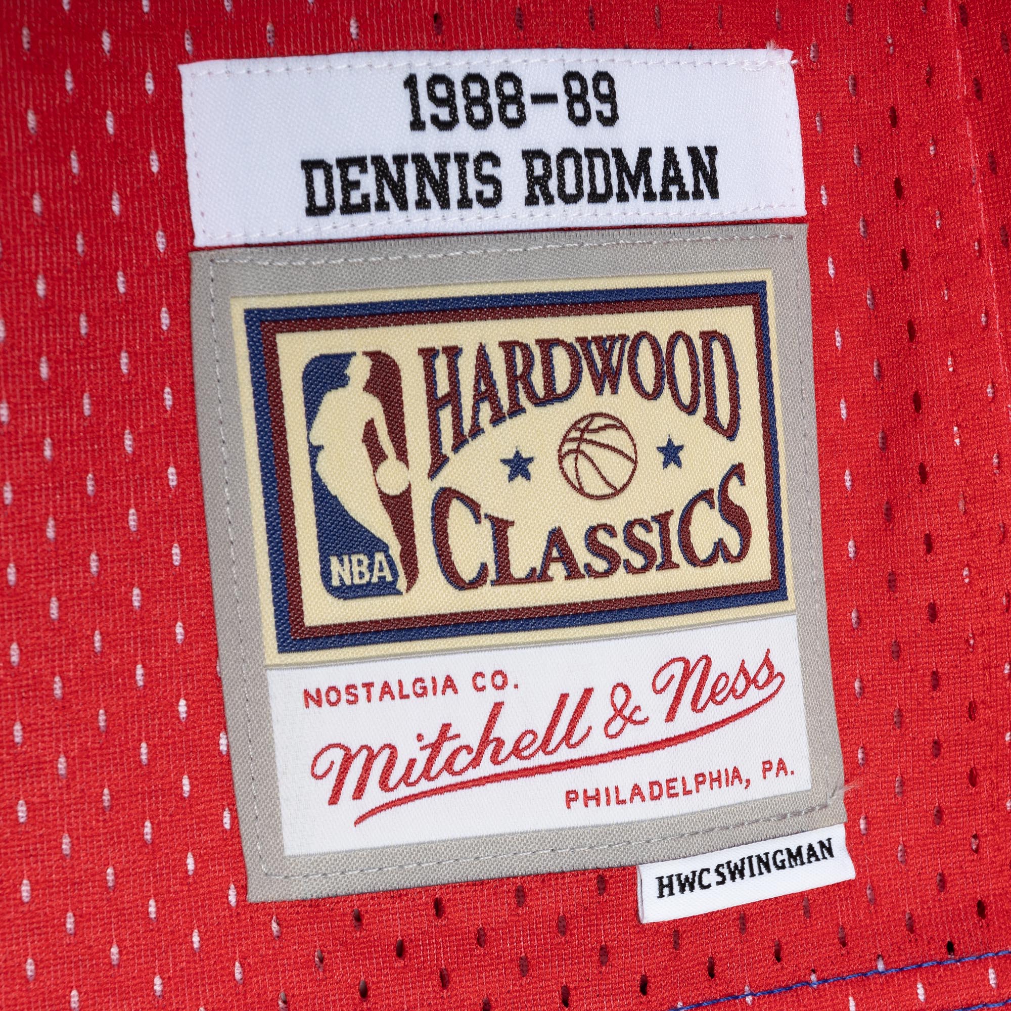 Mitchell Ness Dennis Rodman Blue/Red Detroit Pistons Hardwood Classics 1988/89 Split Swingman NBA Jersey Men's