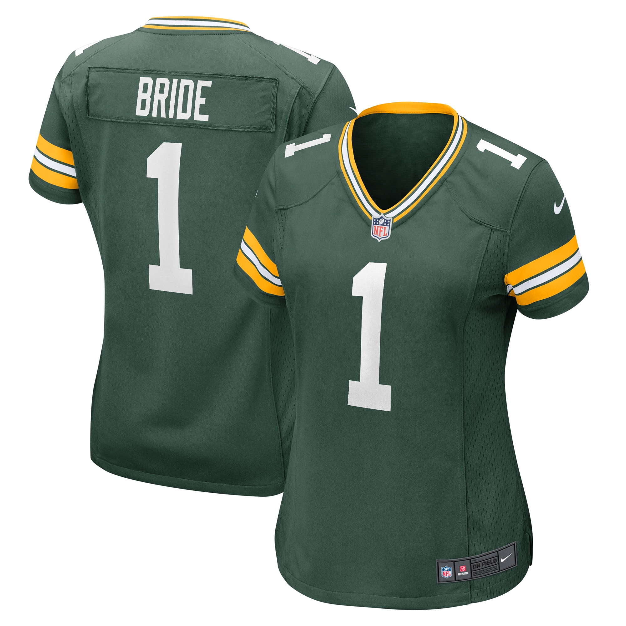 Green Bay Packers Number 1 Bride Green Game NFL Jersey Women's