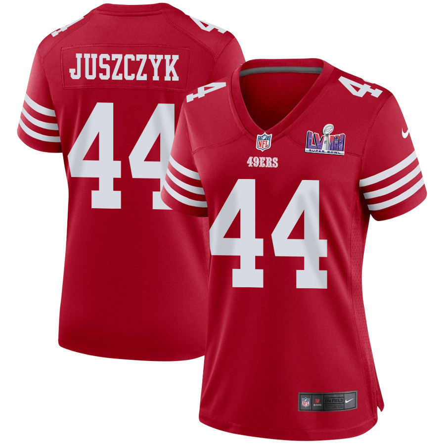 Kyle Juszczyk 44 San Francisco 49ers Super Bowl LVIII Patch Game Scarlet NFL Jersey Women's