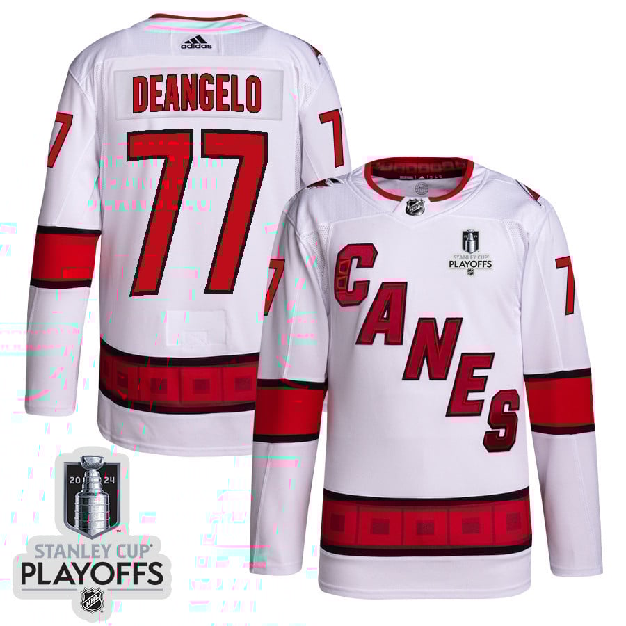 Tony DeAngelo 77 Carolina Hurricanes 2024 Playoffs Patch Away White NHL Jersey Men's