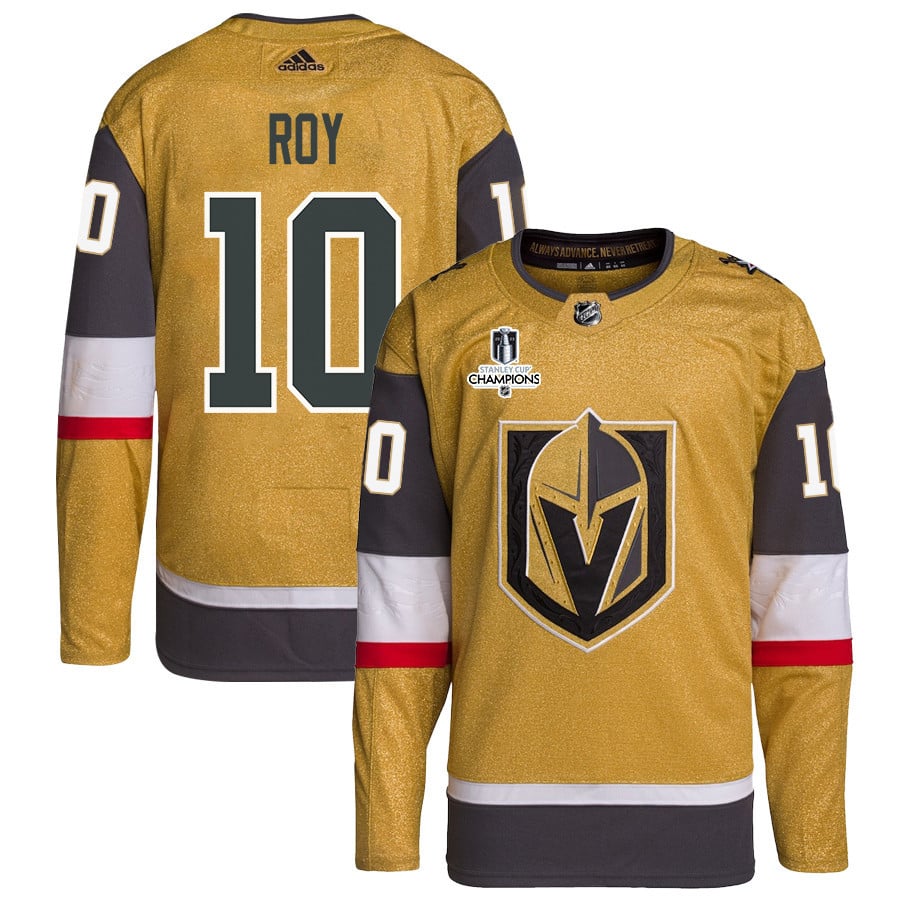 Nicolas Roy 10 Vegas Golden Knights Stanley Cup 2023 Champions Patch Home Breakaway Gold NHL Jersey Men's