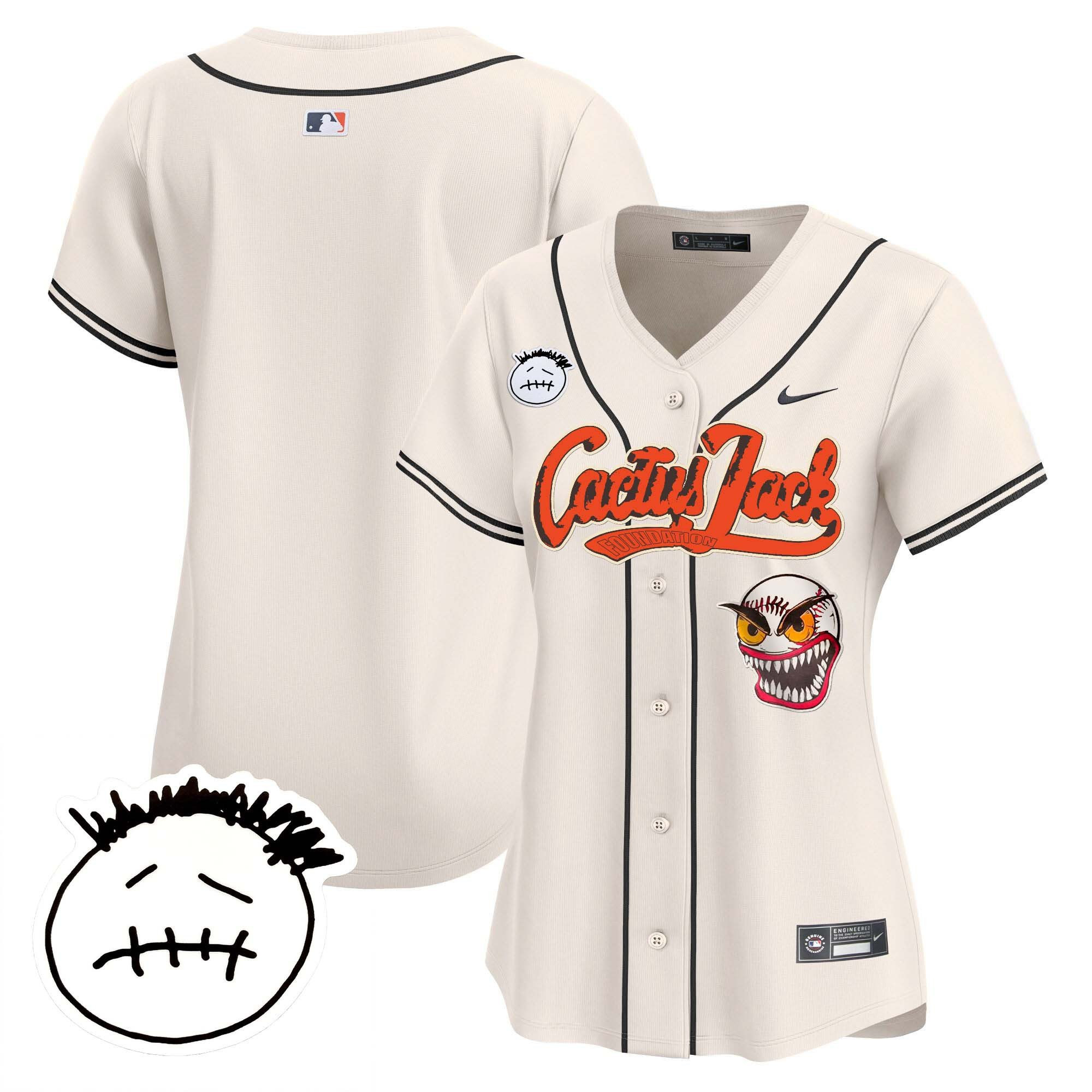 Houston Astros Cactus Jack Patch V3 Cream MLB Jersey Women's