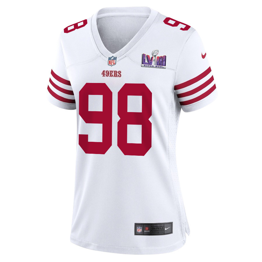 Javon Hargrave 98 San Francisco 49ers Super Bowl LVIII Patch Game White NFL Jersey Women's