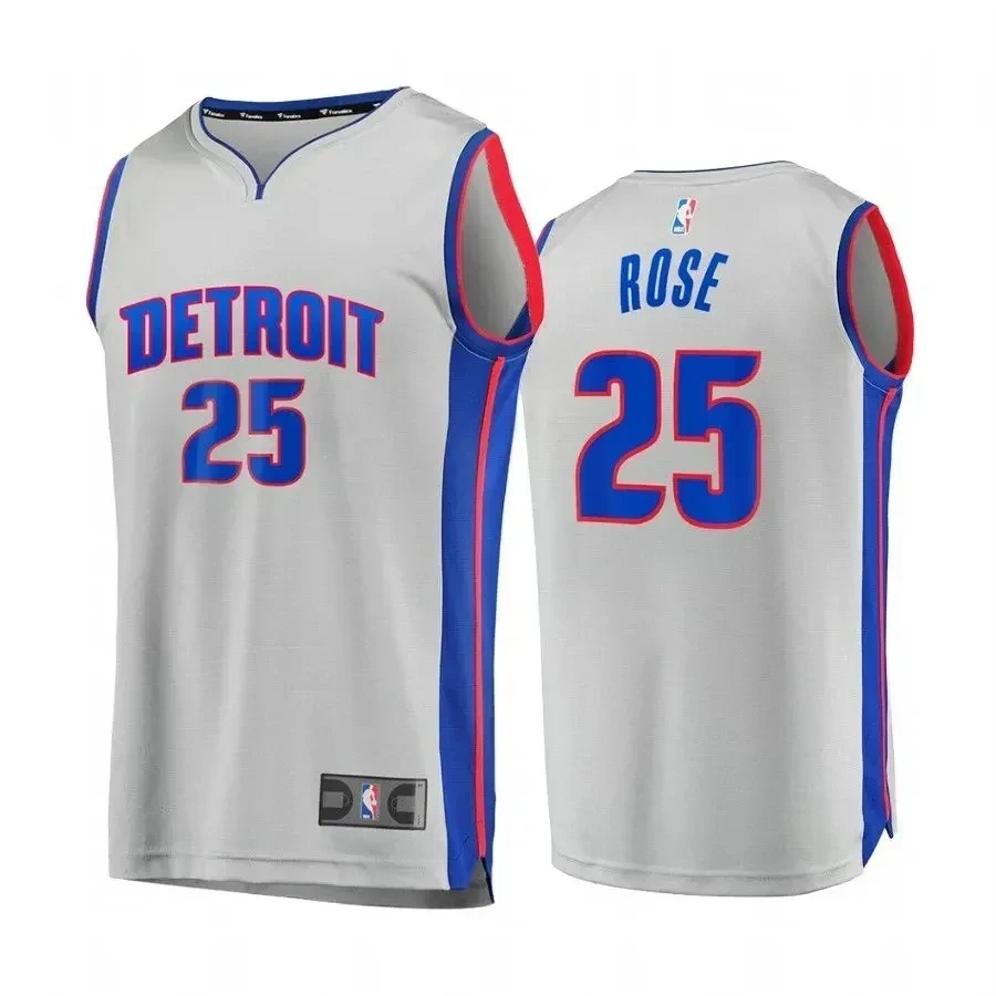 Detroit Pistons Derrick Rose Gray Statet NBA Jersey Men's