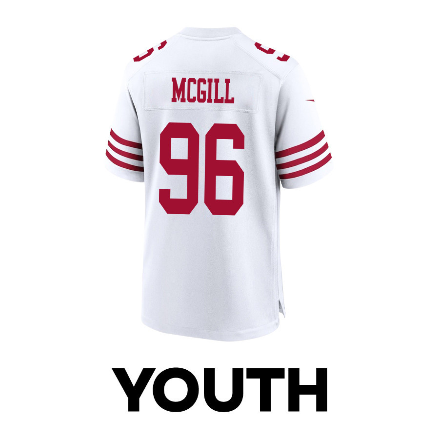 T.Y. McGill 96 San Francisco 49ers Super Bowl LVIII Patch Game White NFL Jersey Youth