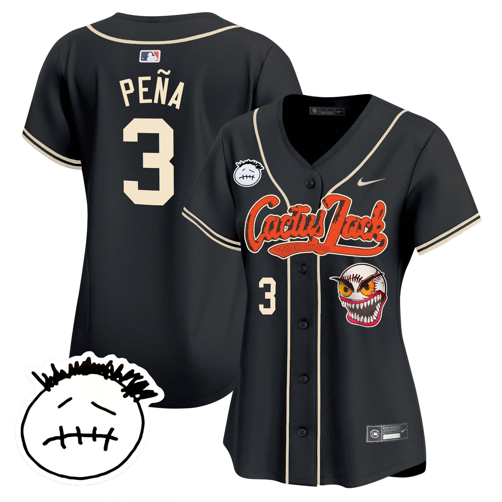 Jeremy Pena 3 Houston Astros Cactus Jack Patch V3 Black MLB Jersey Women's