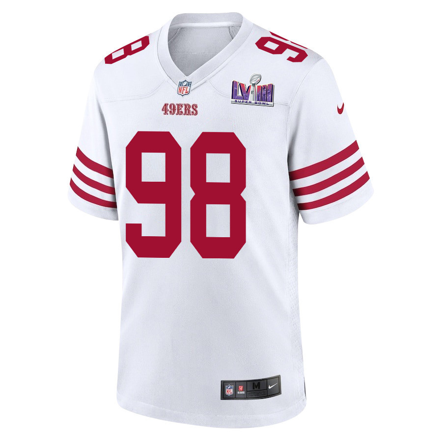 Javon Hargrave 98 San Francisco 49ers Super Bowl LVIII Patch Game White NFL Jersey Men's