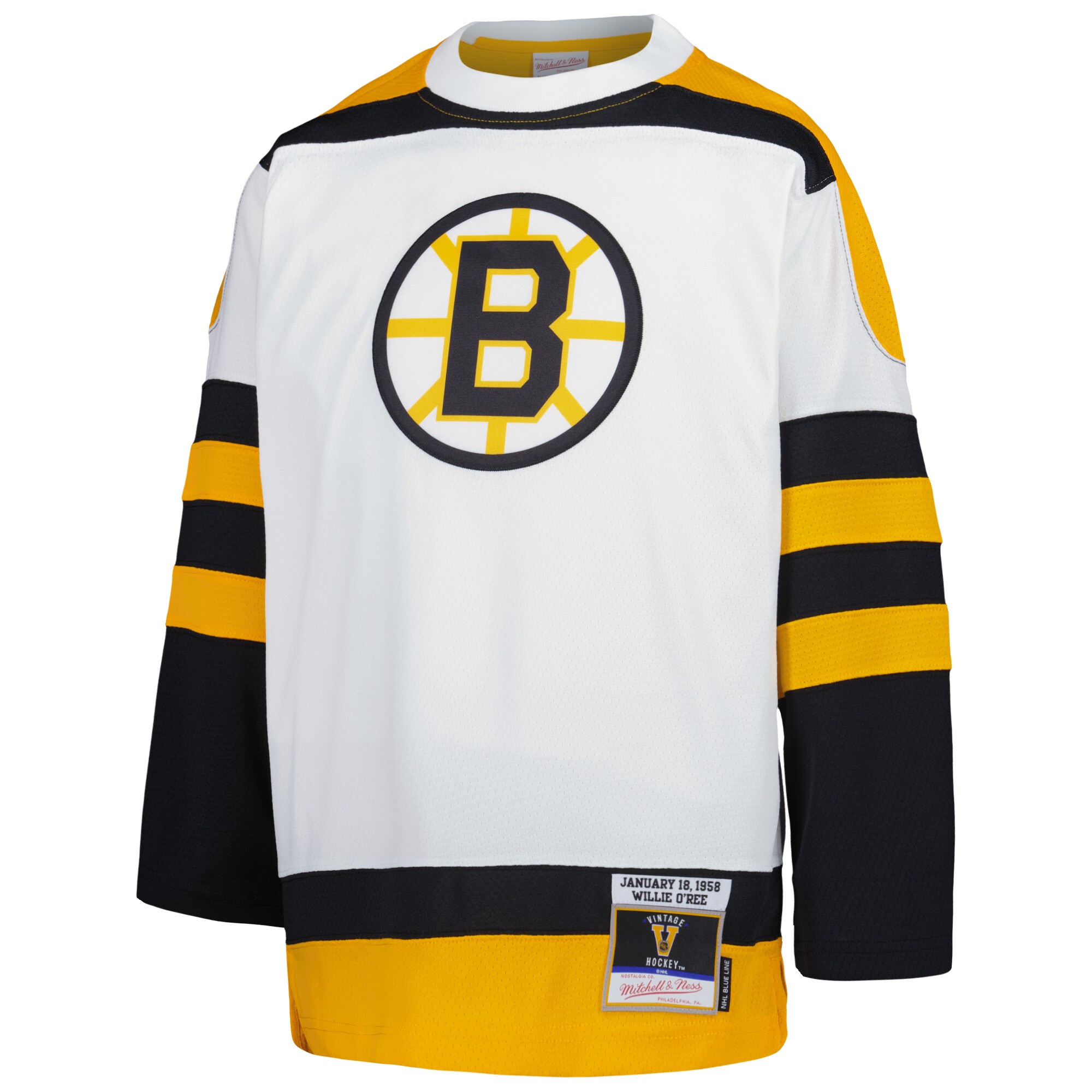 Boston Bruins Willie O'Ree Mitchell Ness White 1958 Blue Line Player NHL Jersey Youth