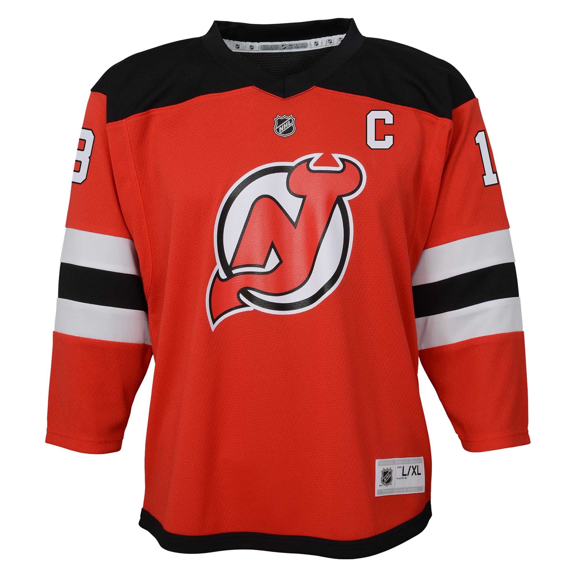 New Jersey Devils Nico Hischier Red Captain Patch Home Player NHL Jersey Youth