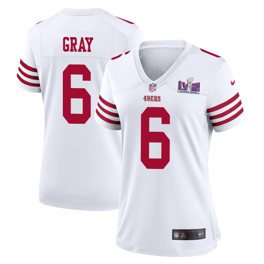 Danny Gray 6 San Francisco 49ers Super Bowl LVIII Patch Game White NFL Jersey Women's