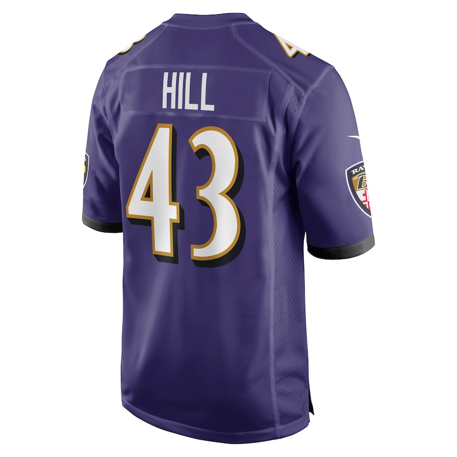 Justice Hill 43 Baltimore Ravens Game Purple NFL Jersey Men's
