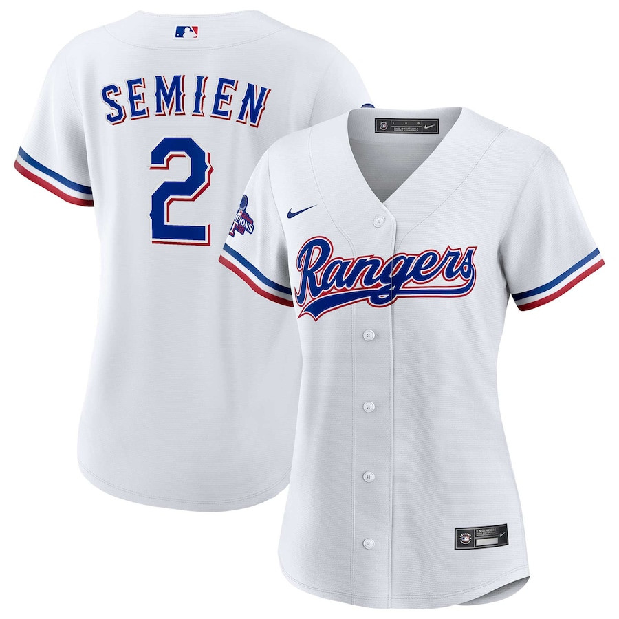 Marcus Semien 2 Texas Rangers Home 2023 World Series Champions White MLB Jersey Women's