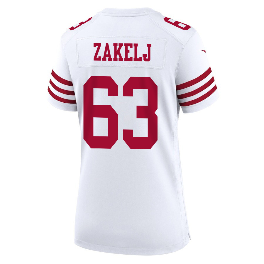 Nick Zakelj 63 San Francisco 49ers Super Bowl LVIII Patch Game White NFL Jersey Women's
