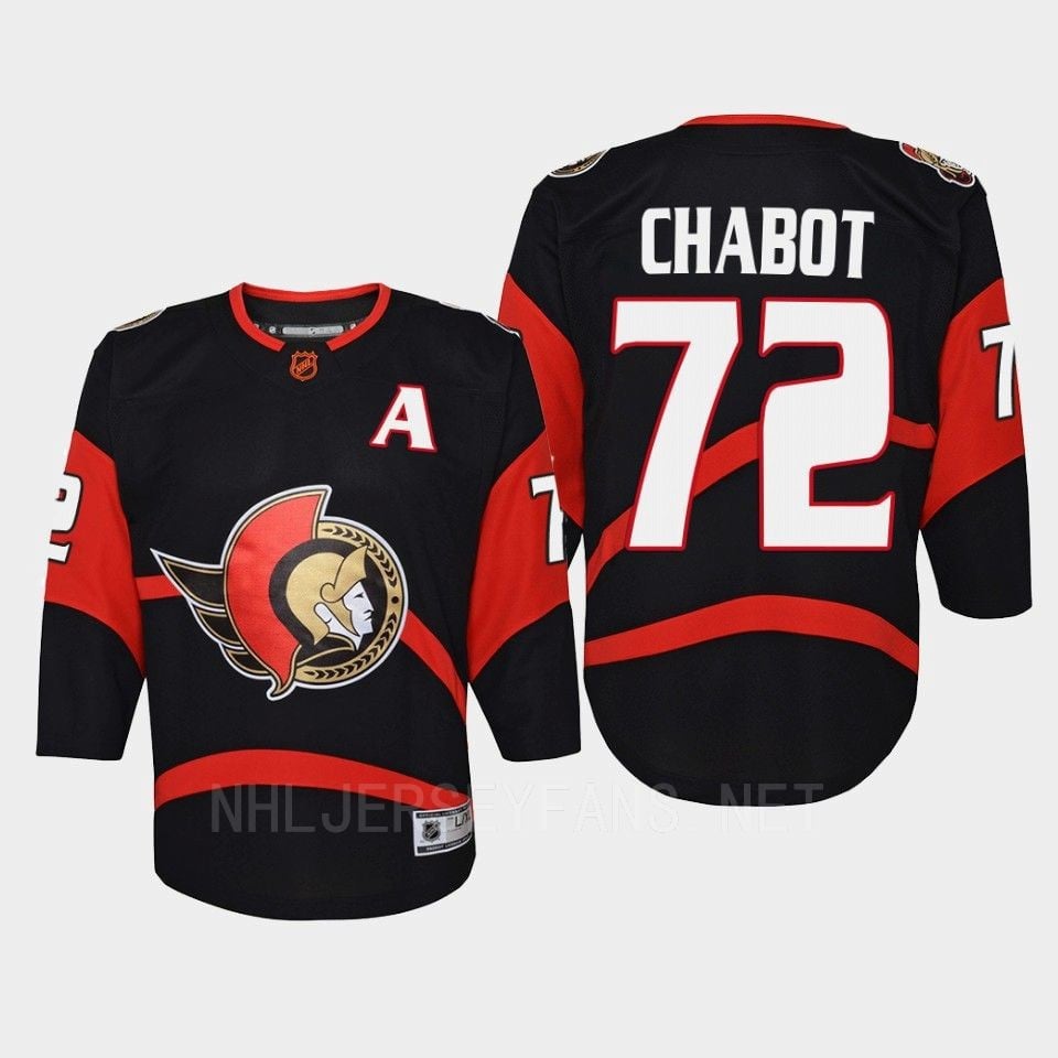 Ottawa Senators 72 Thomas Chabot Reverse Retro Black Equipment, NHL Jersey Youth