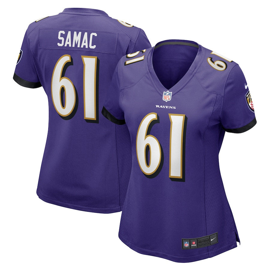 Nick Samac 61 Baltimore Ravens Game Purple NFL Jersey Women's