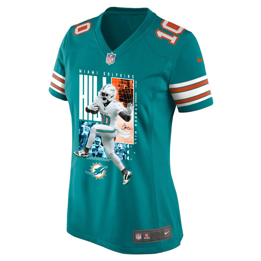 Tyreek Hill 10 Miami Dolphins The Cheetah Game Aqua NFL Jersey Women's