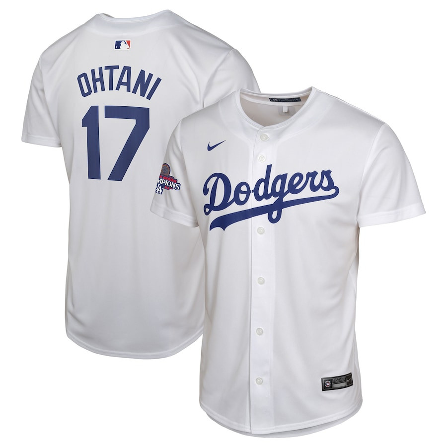 Shohei Ohtani 17 Los Angeles Dodgers 2024 World Series Champions Home Game Player White MLB Jersey Youth