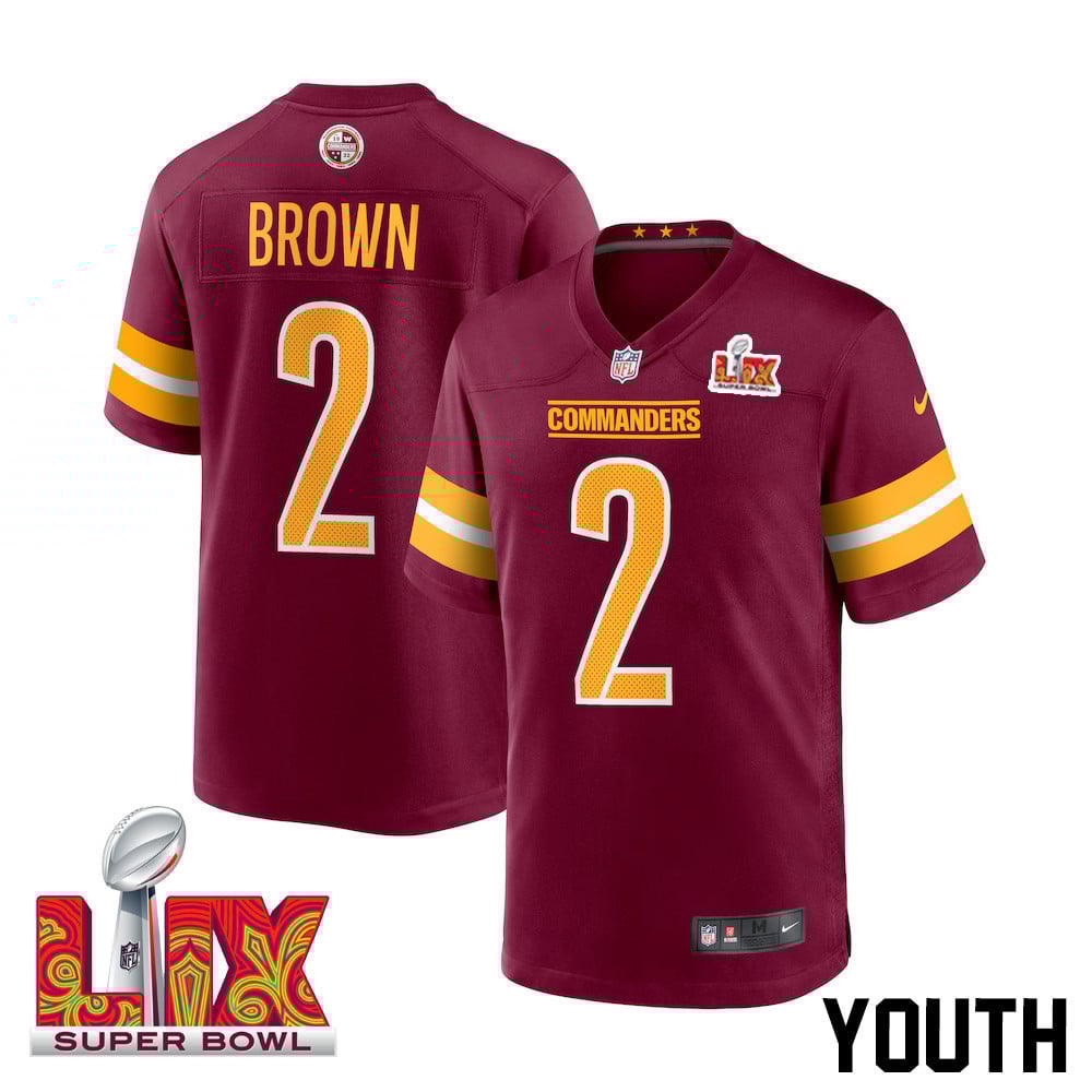 Dyami Brown #2 Washington Commanders Super Bowl LIX Burgundy NFL Jersey Youth
