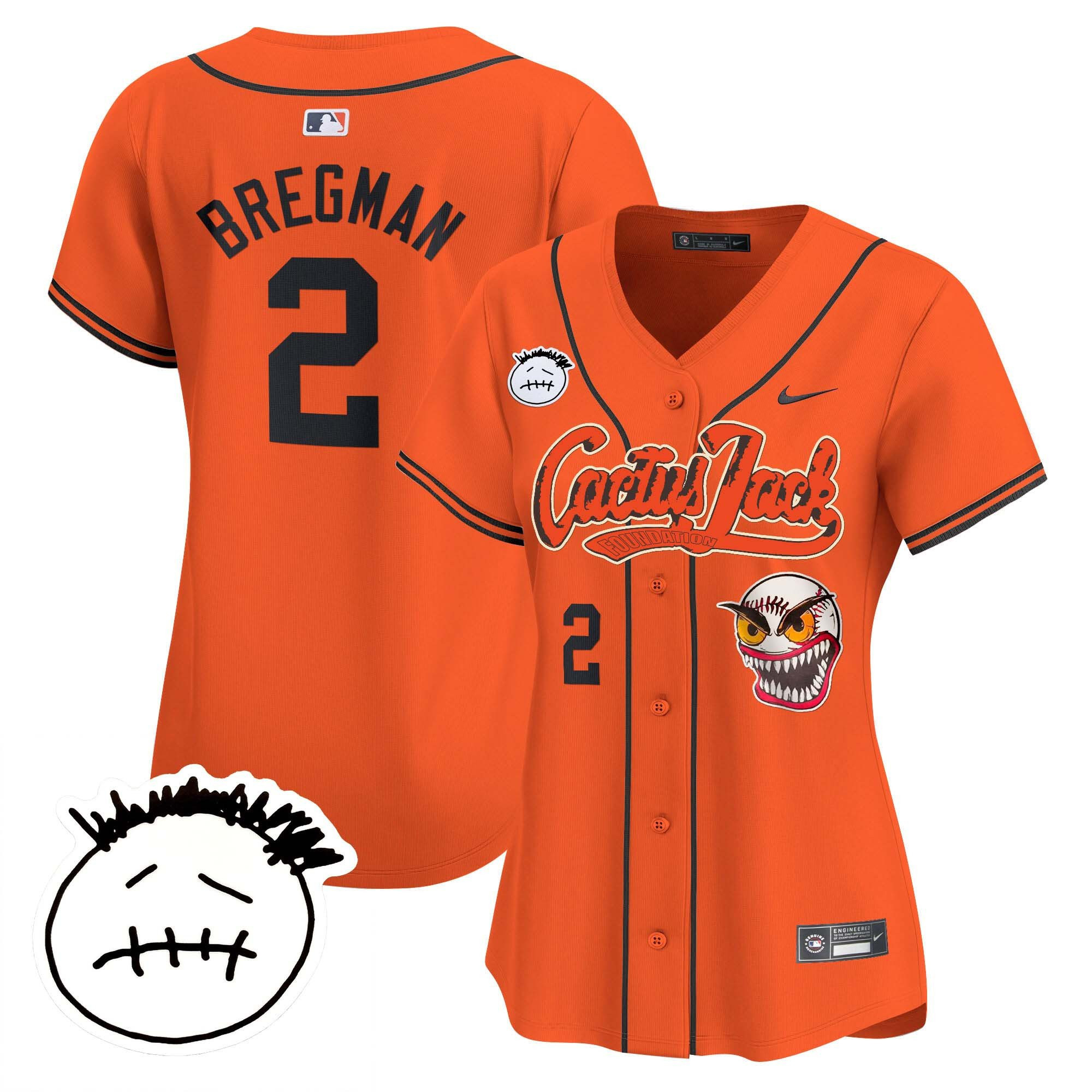 Alex Bregman 2 Houston Astros Cactus Jack Patch V3 Orange MLB Jersey Women's
