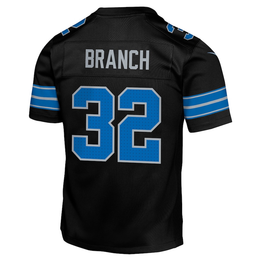 Brian Branch 32 Detroit Lions Alternate Player Game Black NFL Jersey Youth