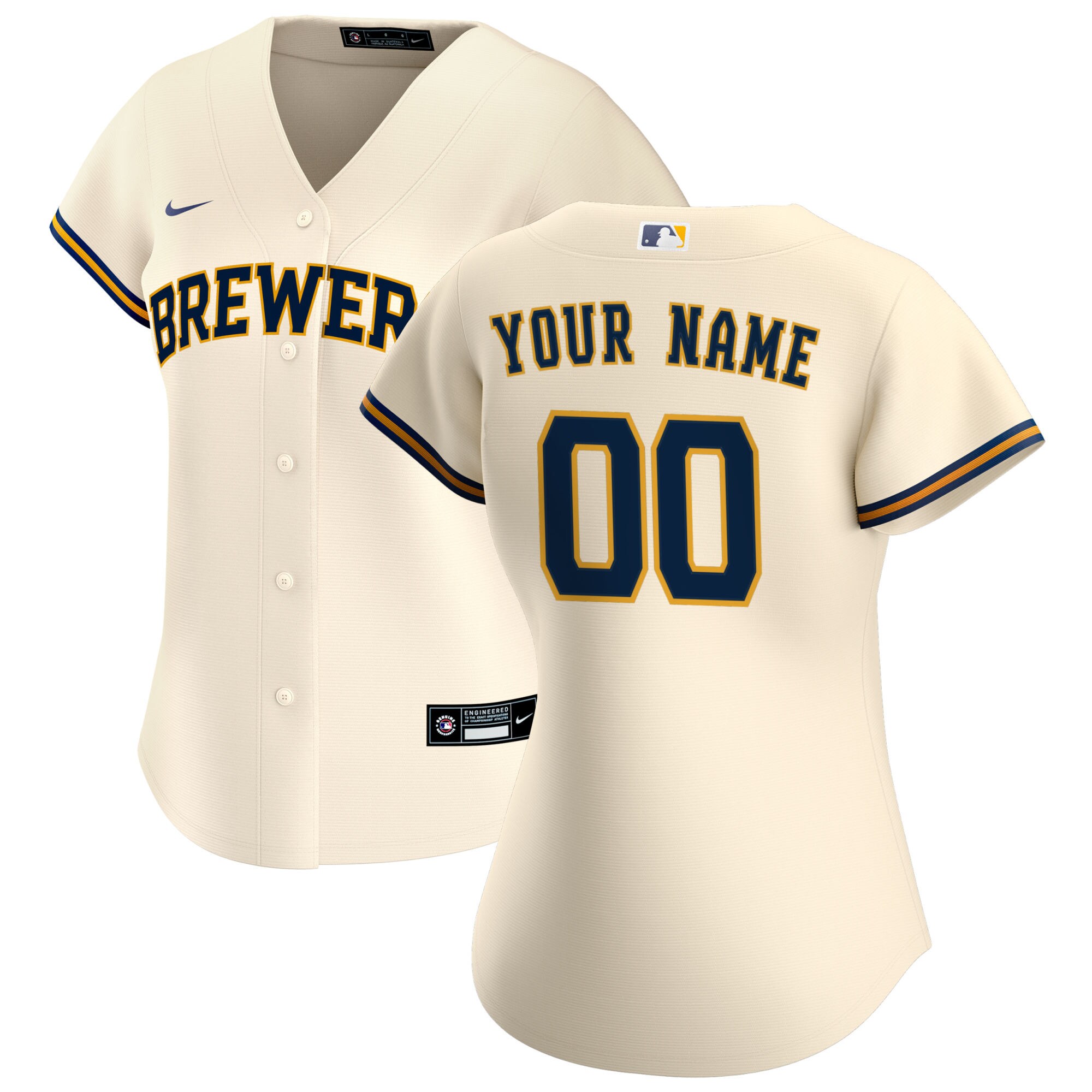 Milwaukee Brewers Cream Home Custom MLB Jersey Women's