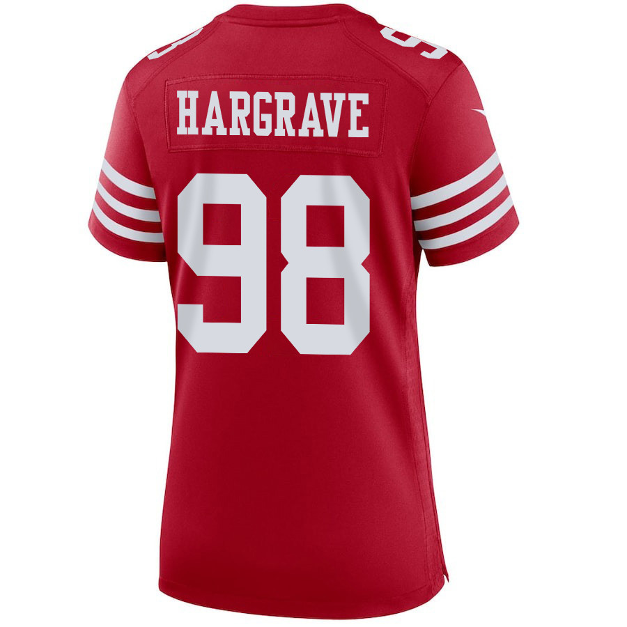 Javon Hargrave 98 San Francisco 49ers Super Bowl LVIII Patch Game Scarlet NFL Jersey Women's