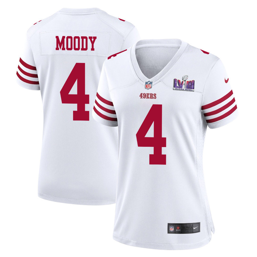 Jake Moody 4 San Francisco 49ers Super Bowl LVIII Patch Game White NFL Jersey Women's