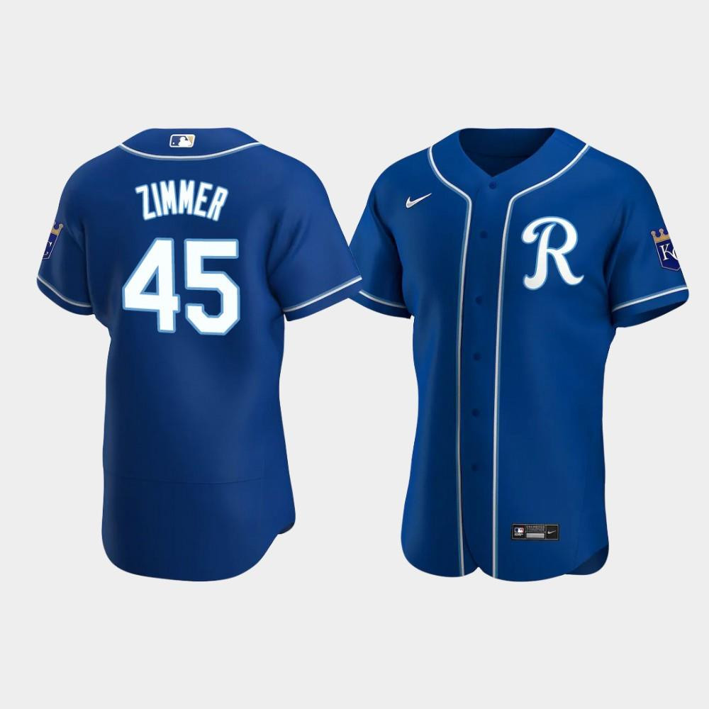 Kyle Zimmer 45 Kansas City Royals Team Logo Royal Alternate MLB Jersey Men's