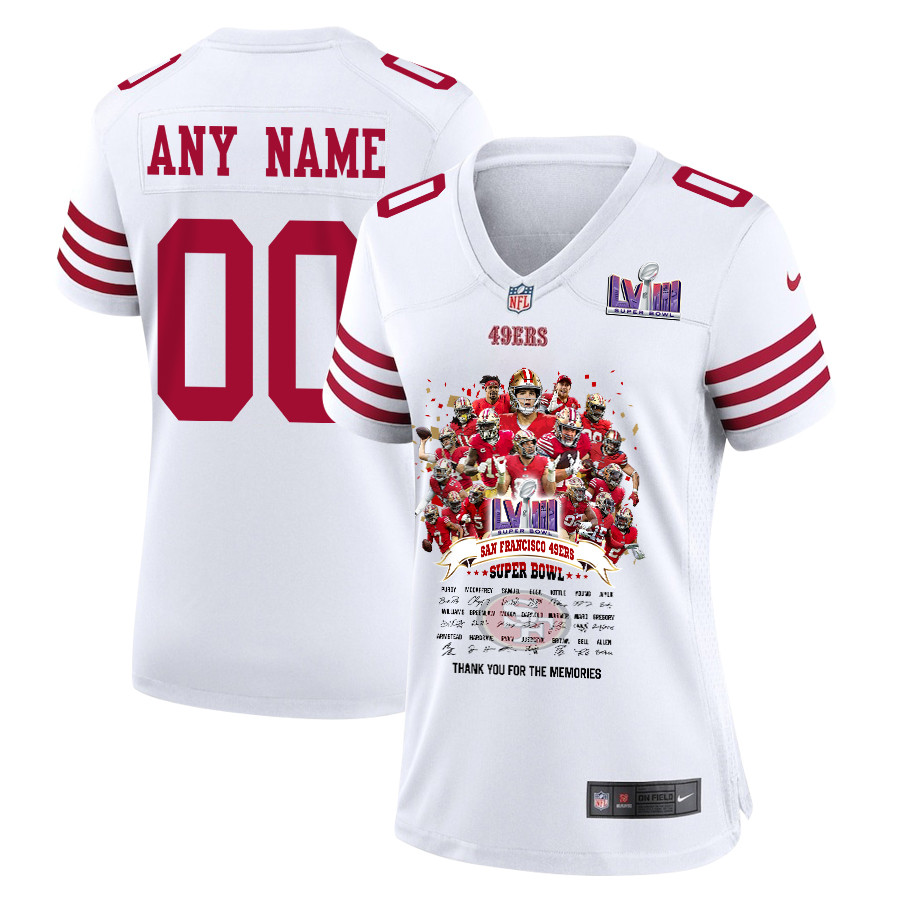 San Francisco 49ers Super Bowl LVIII Thanks For Memories Game Custom White NFL Jersey Women's