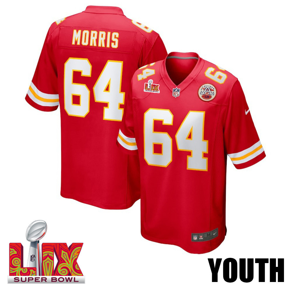Wanya Morris #64 Kansas City Chiefs Super Bowl LIX Red NFL Jersey Youth