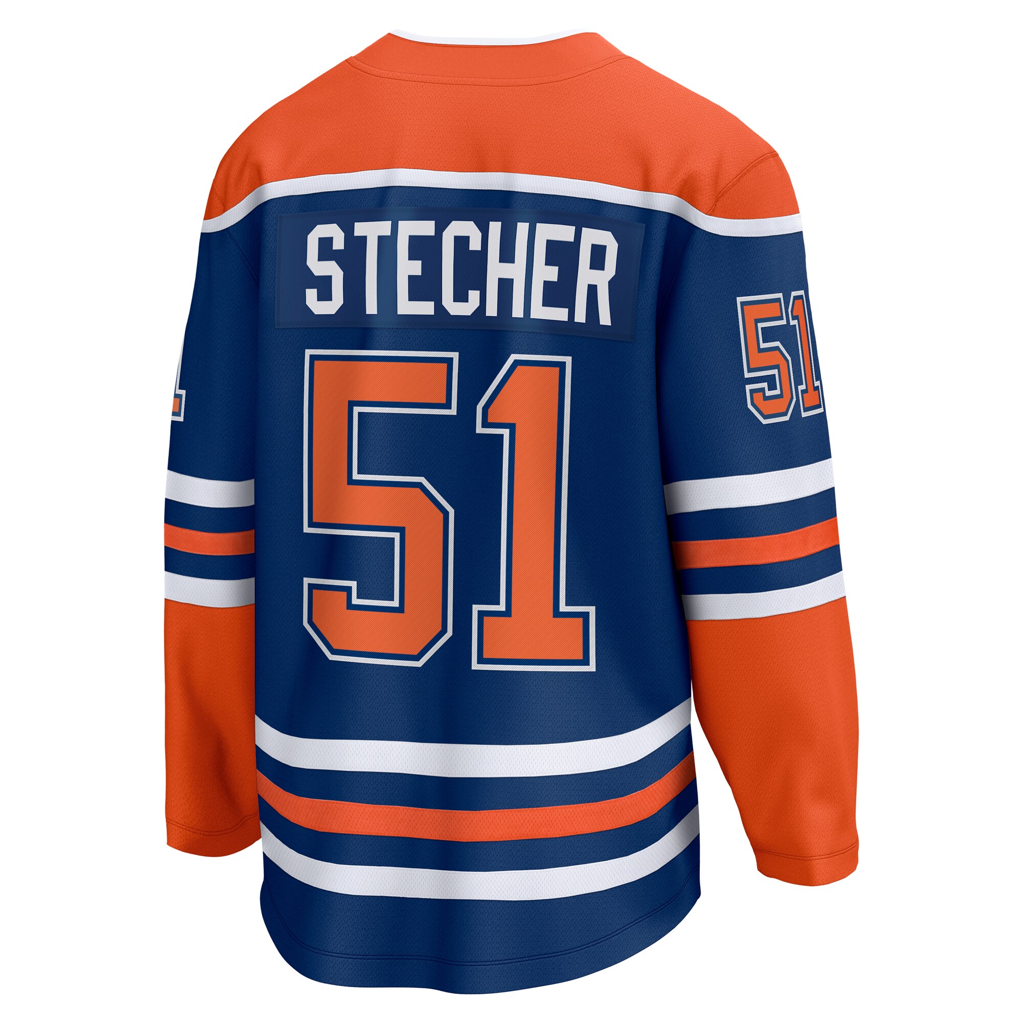 Edmonton Oilers Troy Stecher Royal Home Premier Breakaway Player NHL Jersey Men's