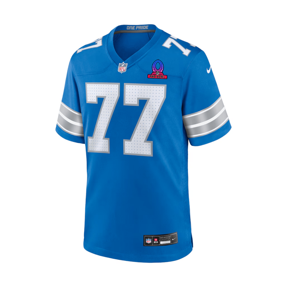 Frank Ragnow 77 Detroit Lions 2025 Pro Bowl Patch Game Blue NFL Jersey Men's